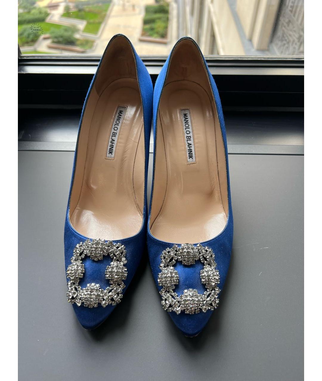 MANOLO BLAHNIK Синие текстильные туфли, фото 2