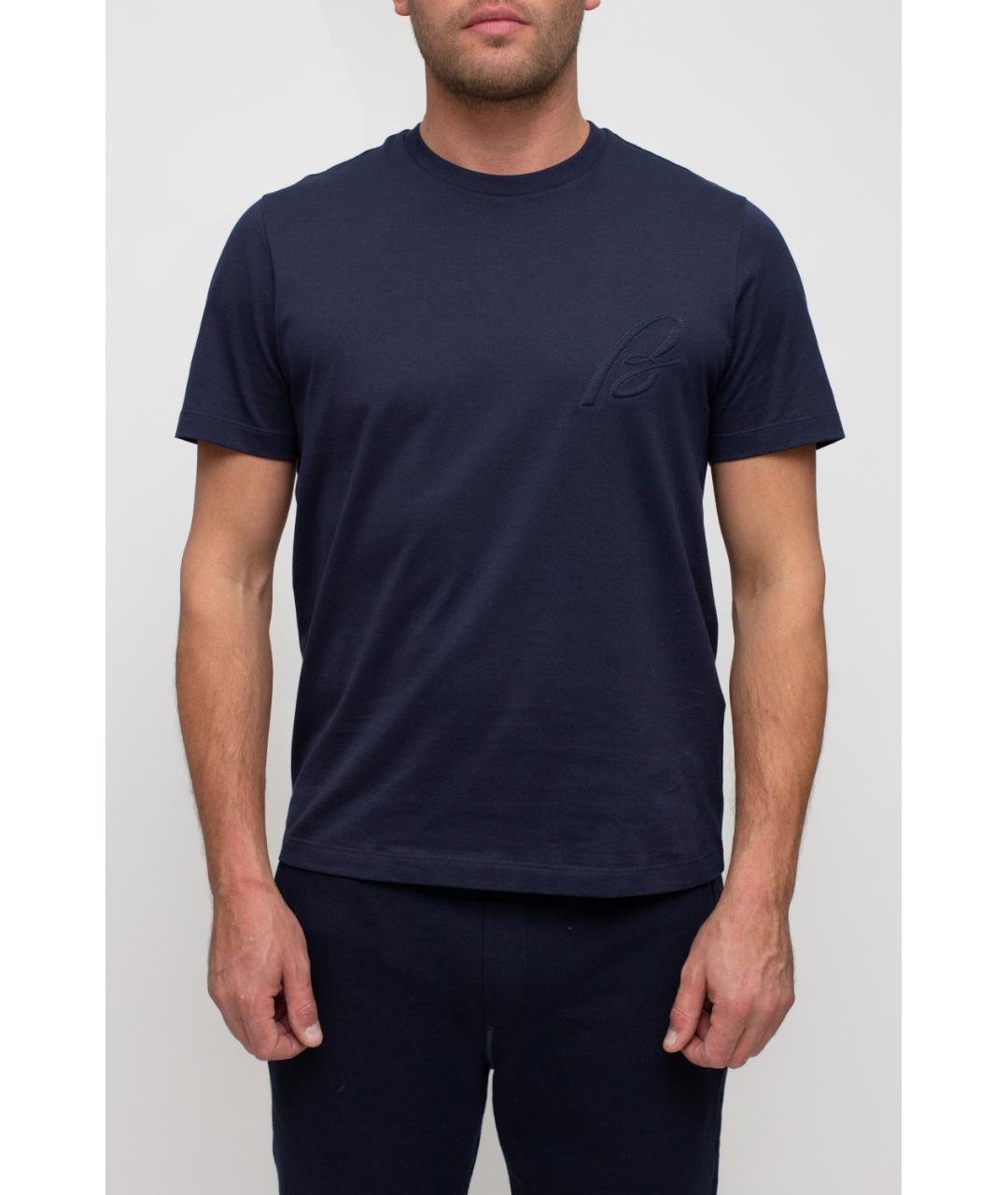 BRIONI Темно-синяя хлопковая футболка, фото 3