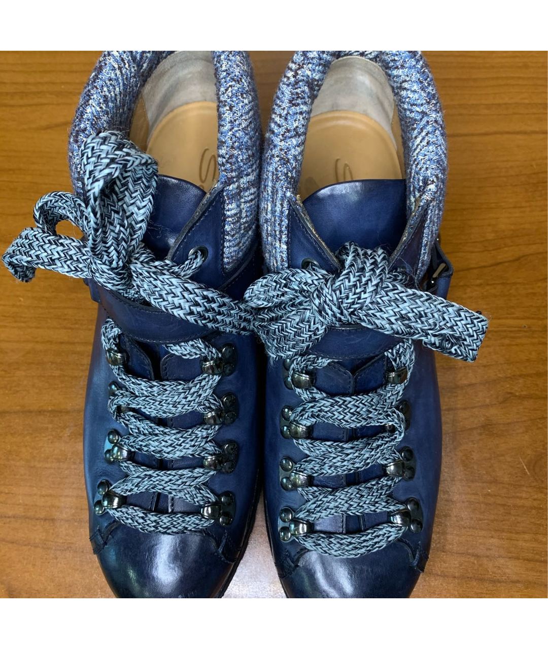 SANTONI Синие кожаные высокие ботинки, фото 2