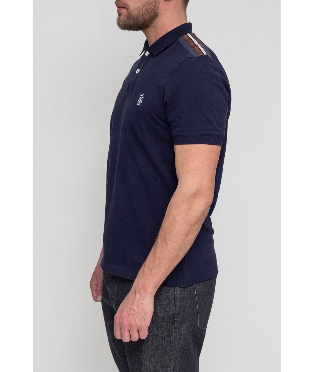 BRUNELLO CUCINELLI Темно-синее хлопковое поло с коротким рукавом, фото 2