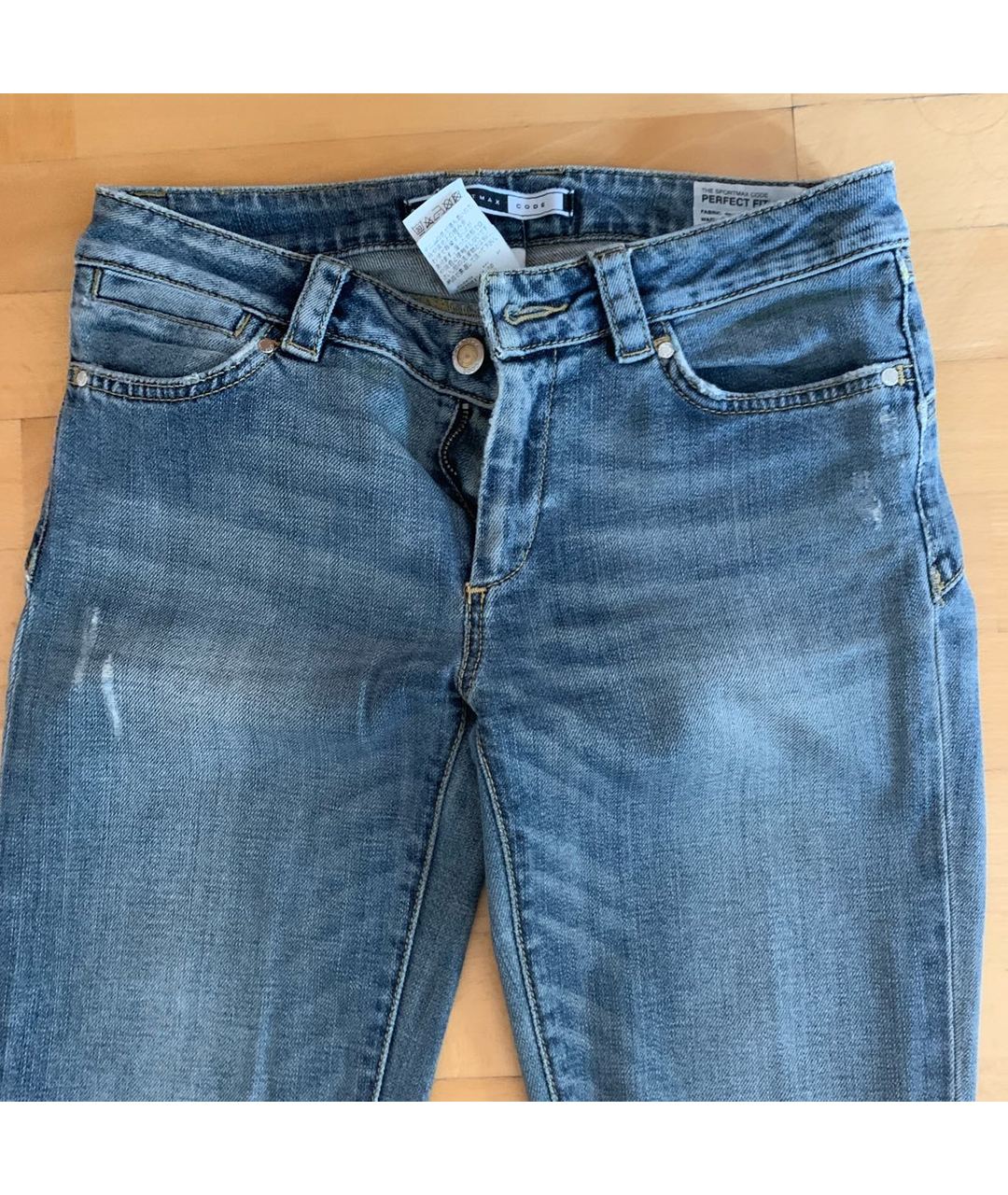 SPORTMAX Голубые хлопко-эластановые прямые джинсы, фото 4