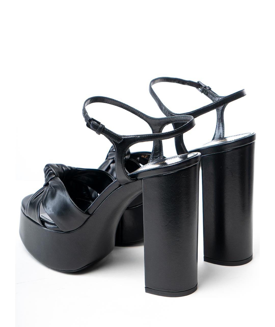 SAINT LAURENT Черные кожаные босоножки, фото 4