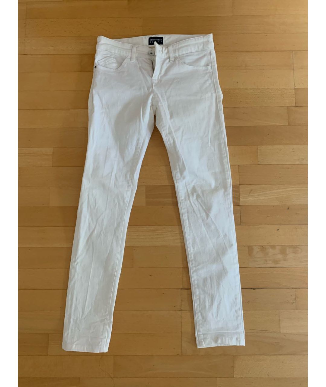 EMPORIO ARMANI Белые хлопко-эластановые джинсы клеш, фото 5