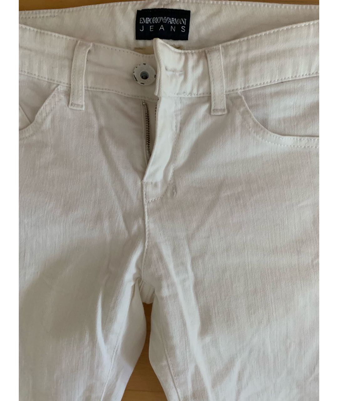 EMPORIO ARMANI Белые хлопко-эластановые джинсы клеш, фото 4