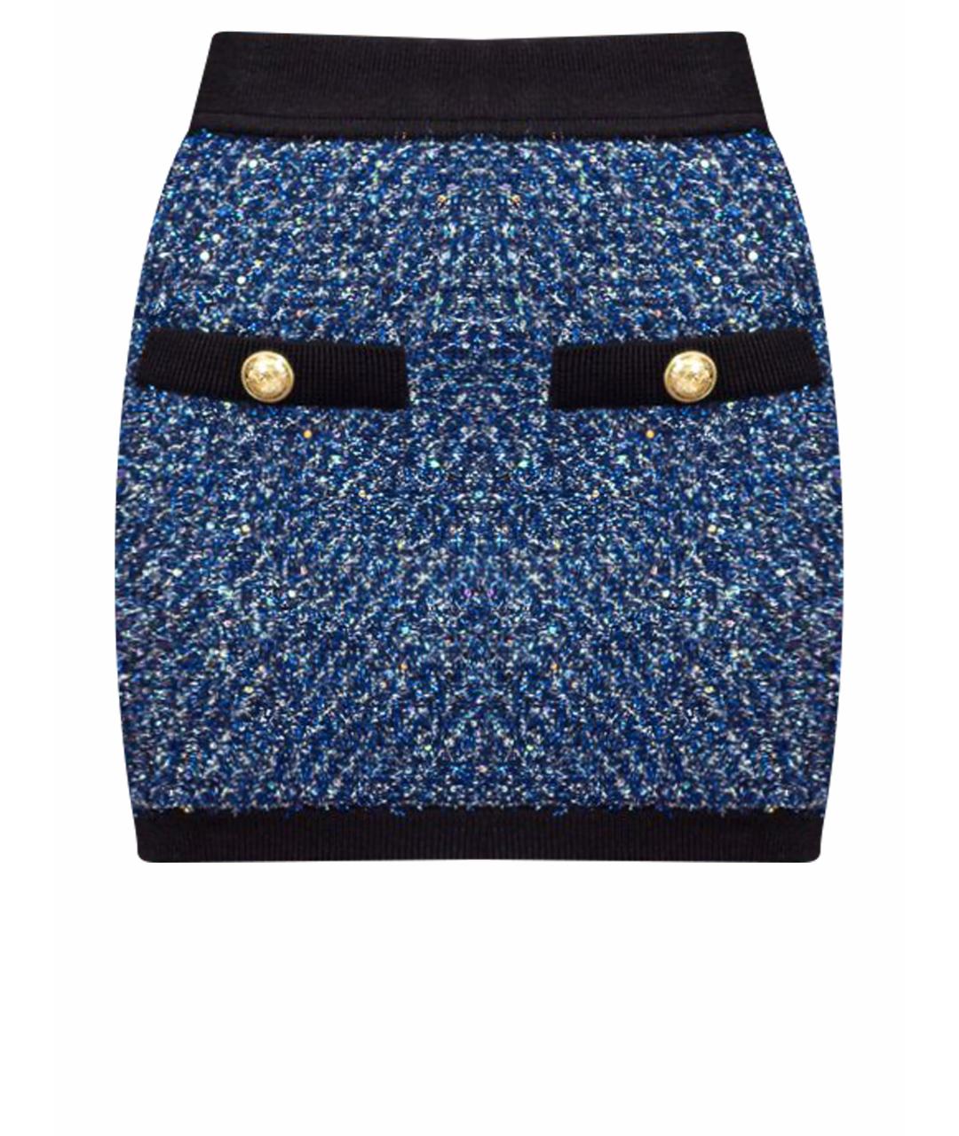 BALMAIN Синяя вискозная юбка мини, фото 1