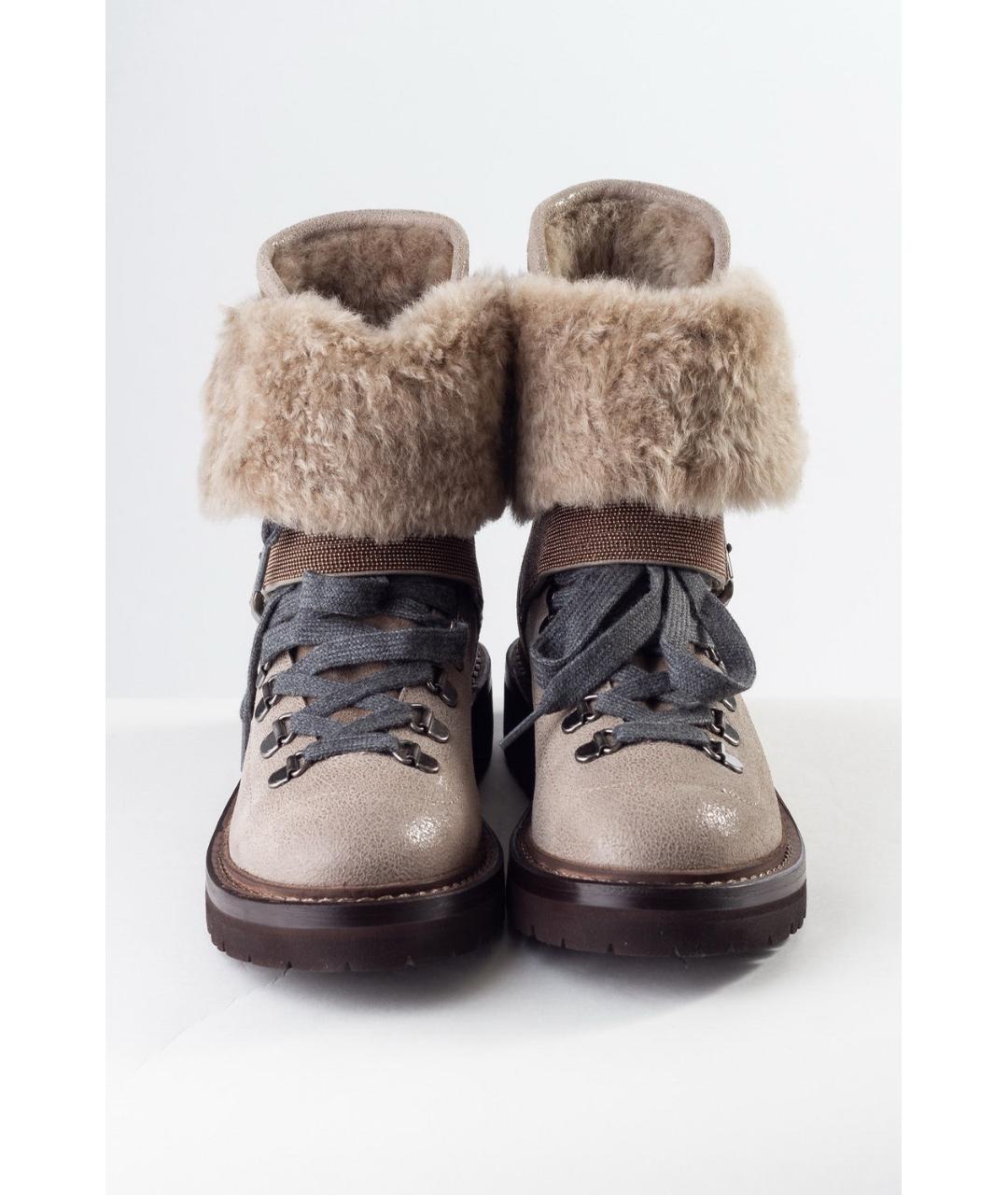 BRUNELLO CUCINELLI Бежевые кожаные ботинки, фото 2