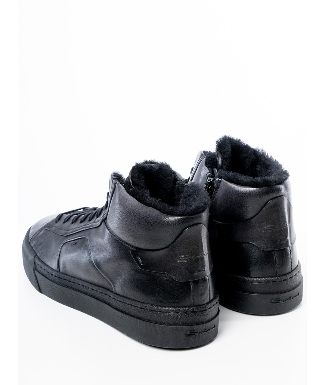 SANTONI Черные кожаные высокие кроссовки / кеды, фото 4