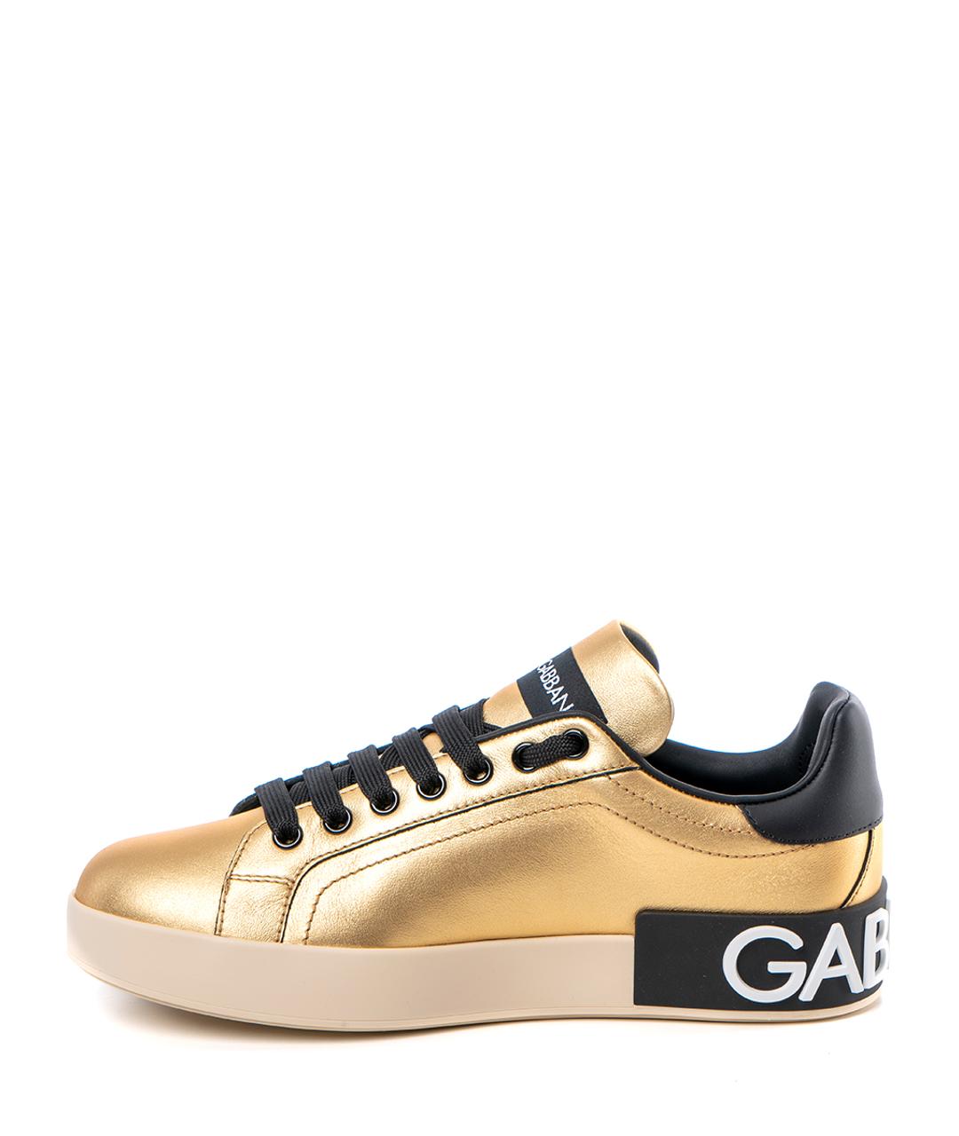 DOLCE&GABBANA Золотые кожаные кеды, фото 3