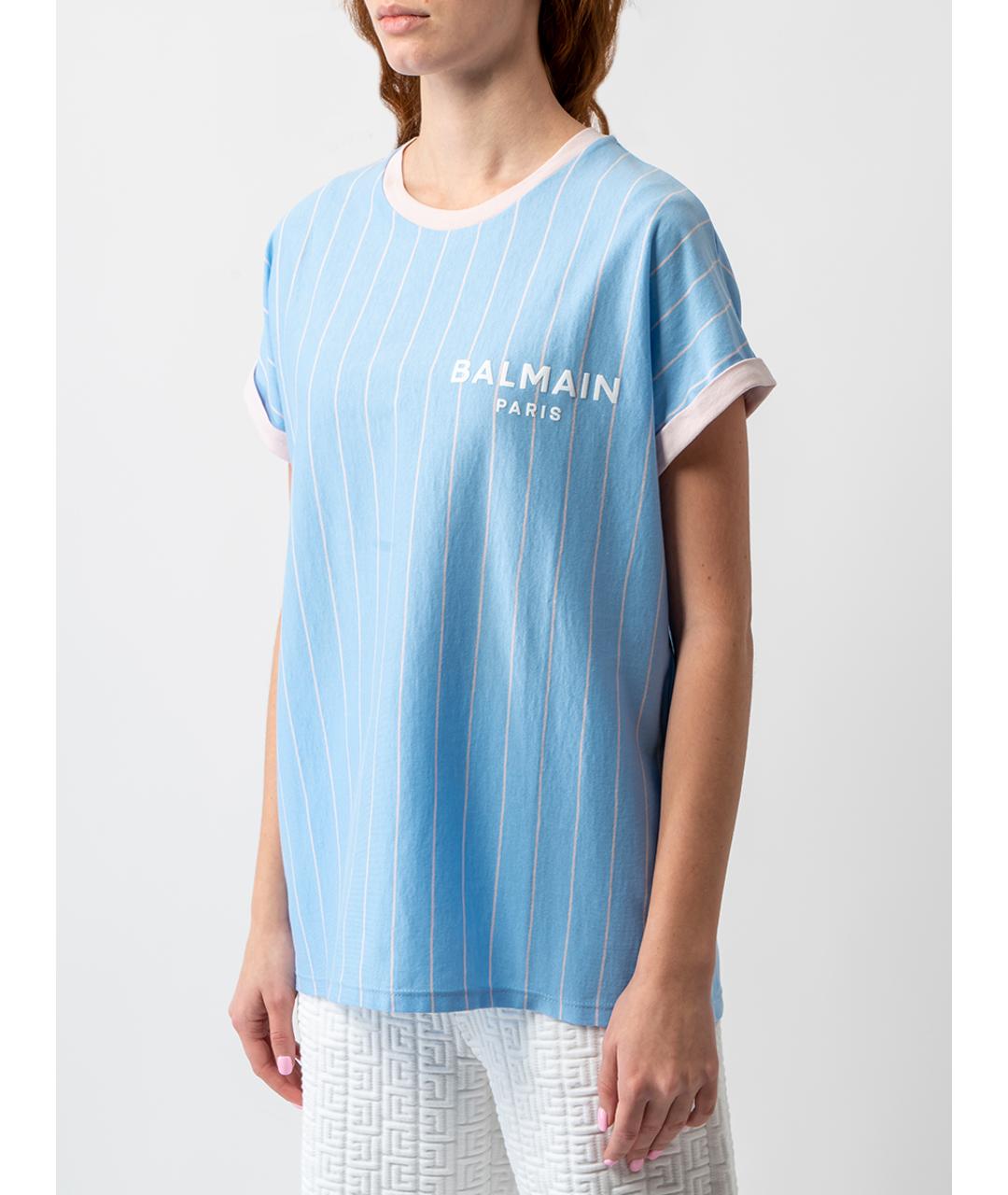 BALMAIN Голубая хлопковая футболка, фото 5