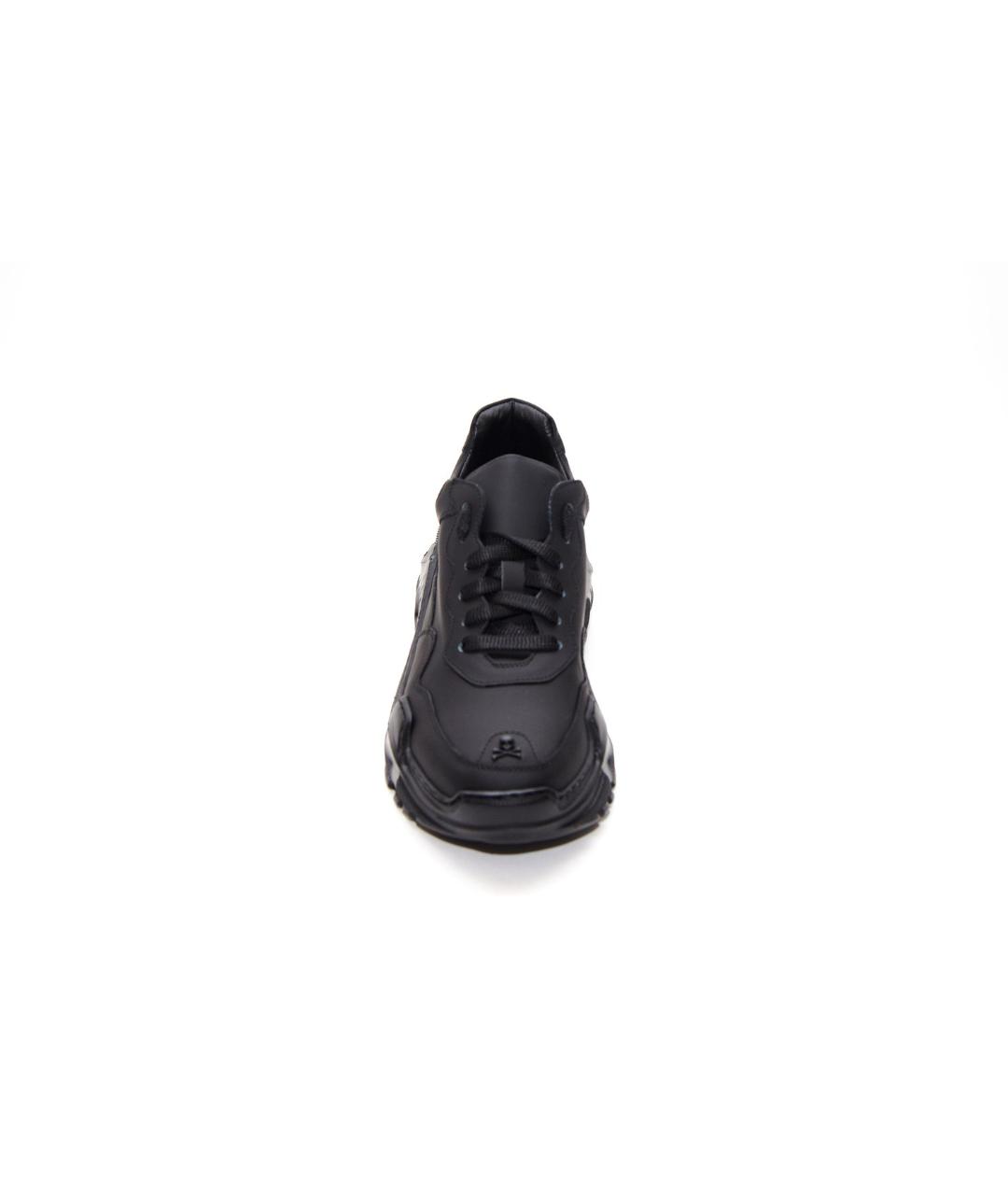 PHILIPP PLEIN Черные кожаные низкие кроссовки / кеды, фото 2