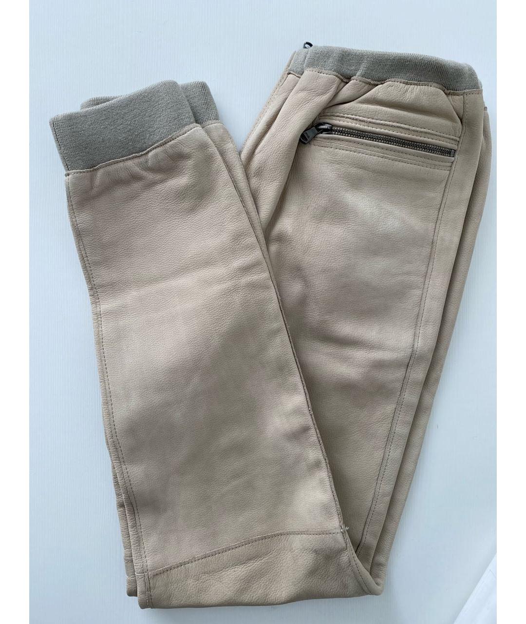 3.1 PHILLIP LIM Бежевые кожаные прямые брюки, фото 5