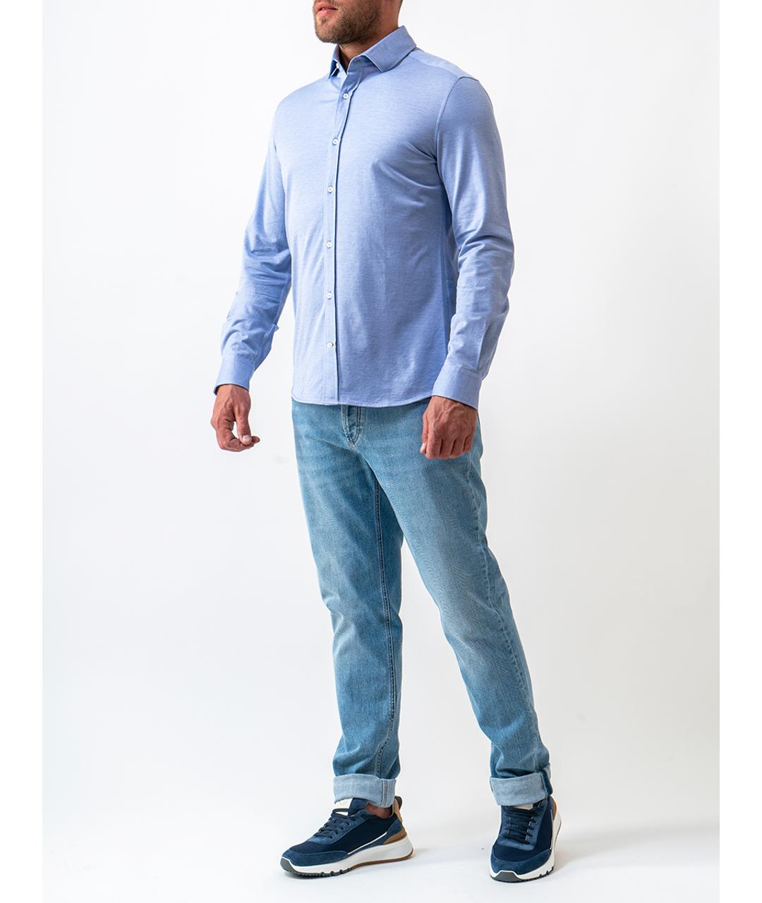 BRUNELLO CUCINELLI Голубая хлопковая кэжуал рубашка, фото 3