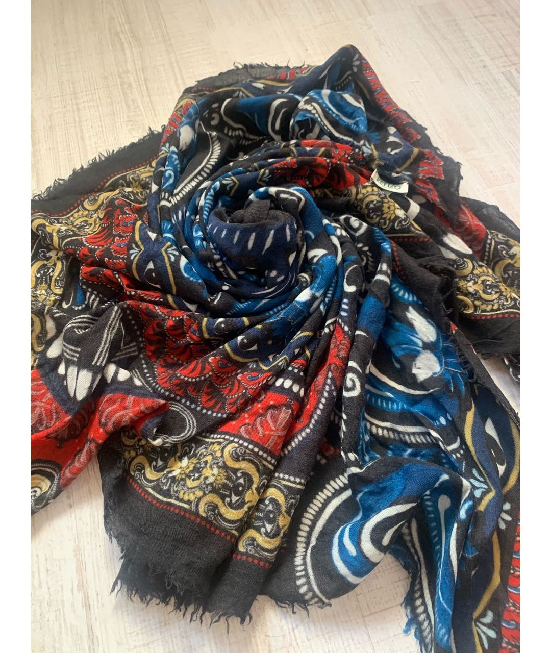 KENZO Синий шерстяной шарф, фото 6