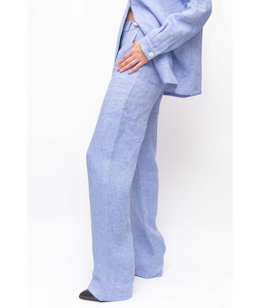 LORO PIANA Голубые льняные прямые брюки, фото 3