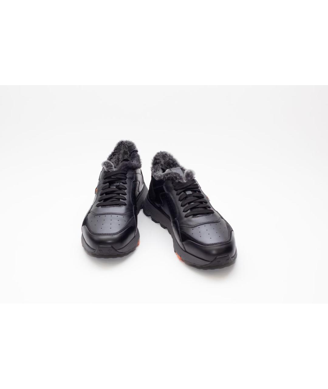 SANTONI Черные кожаные низкие кроссовки / кеды, фото 3