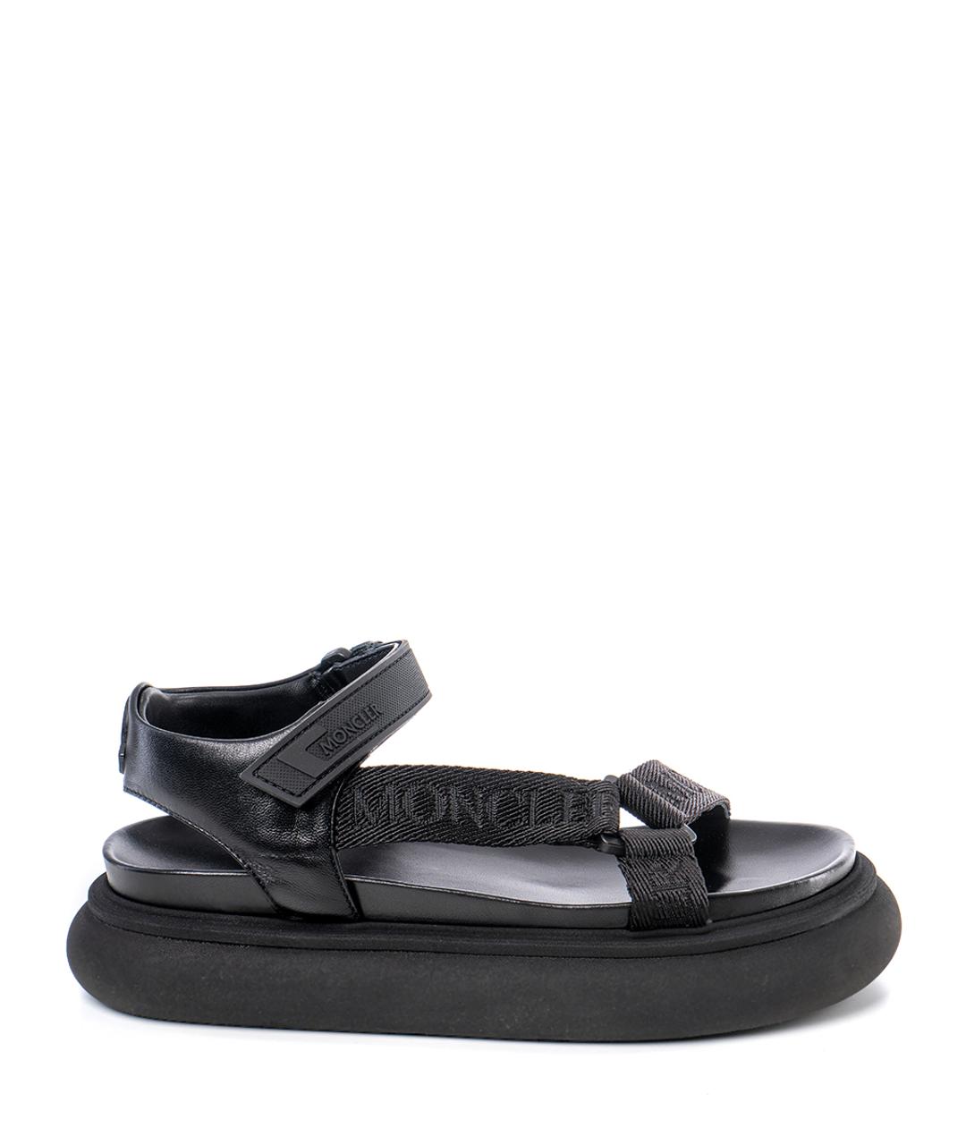 MONCLER Черные кожаные сандалии, фото 1