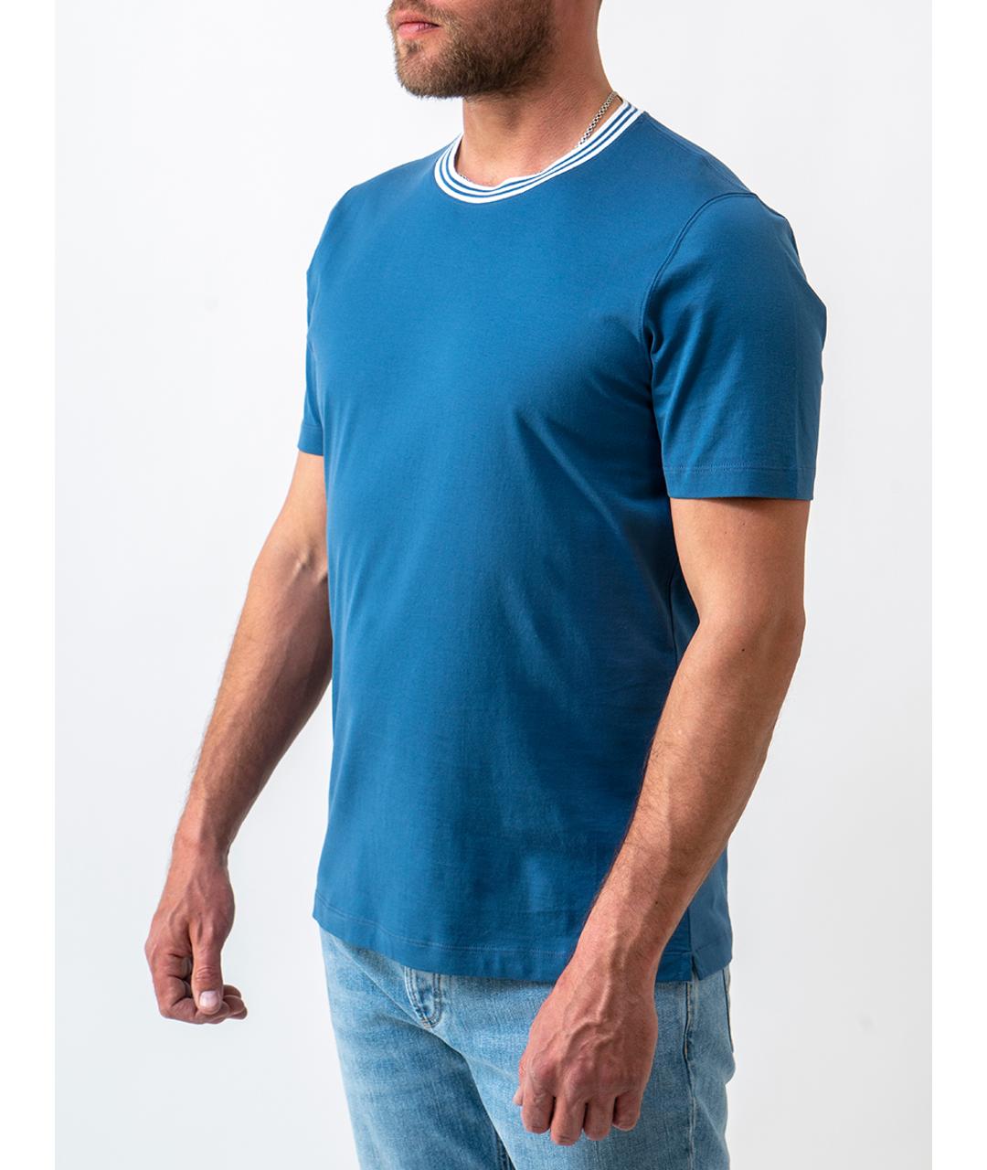 BRUNELLO CUCINELLI Синяя хлопковая футболка, фото 5
