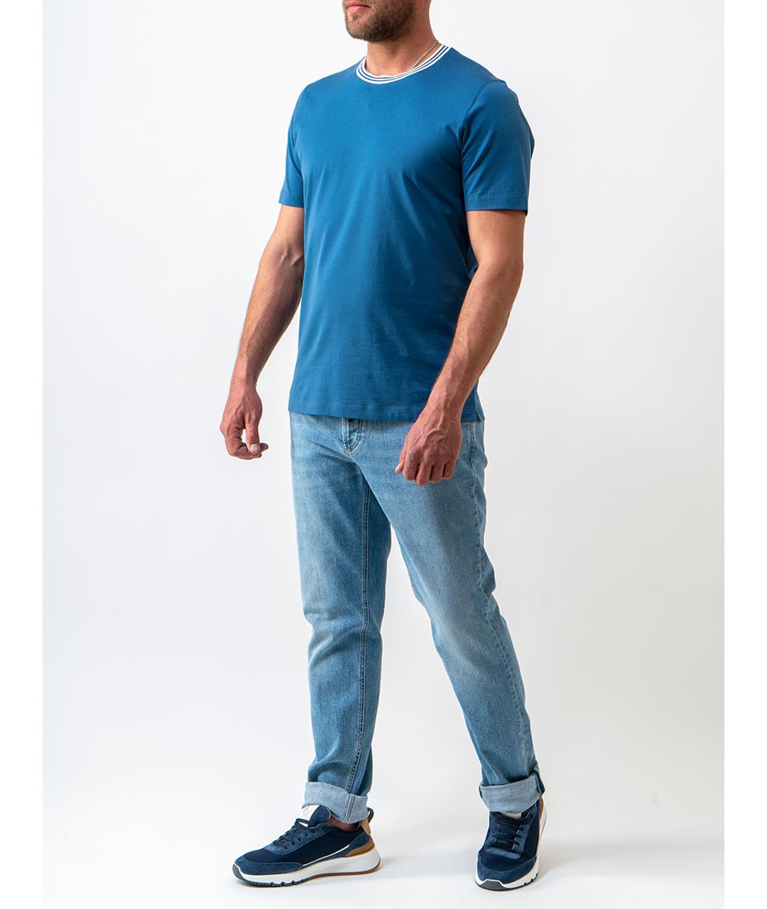 BRUNELLO CUCINELLI Синяя хлопковая футболка, фото 3