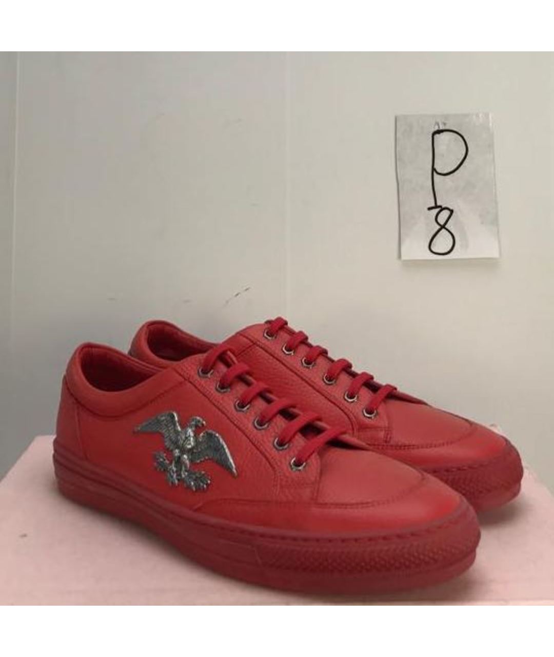 PHILIPP PLEIN Красные кожаные низкие кроссовки / кеды, фото 2