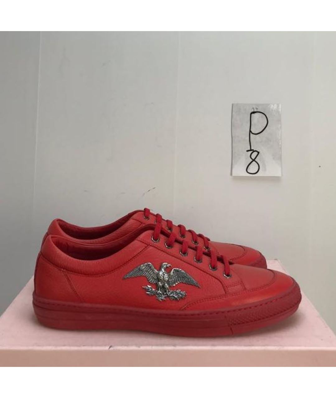 PHILIPP PLEIN Красные кожаные низкие кроссовки / кеды, фото 6