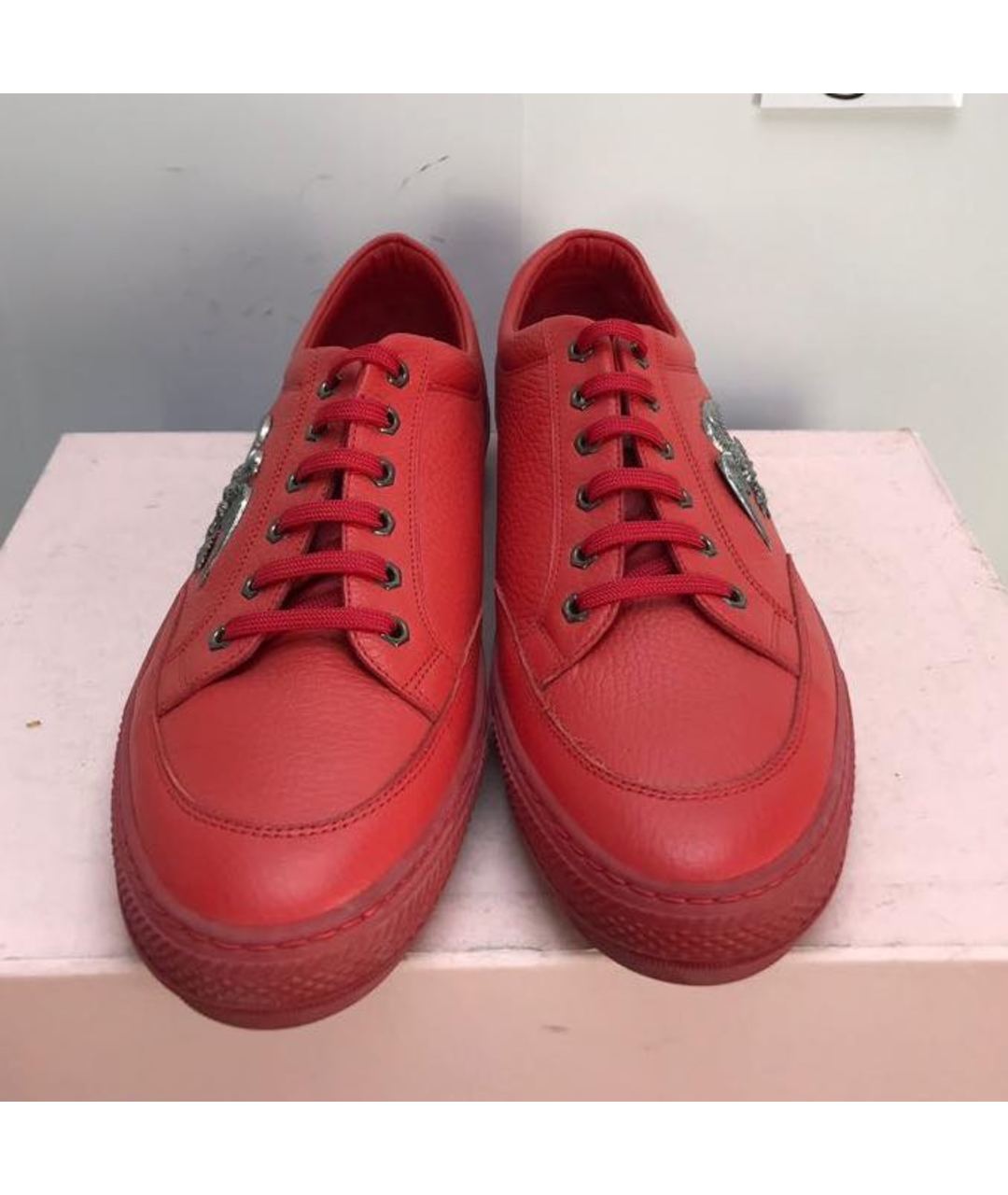 PHILIPP PLEIN Красные кожаные низкие кроссовки / кеды, фото 3