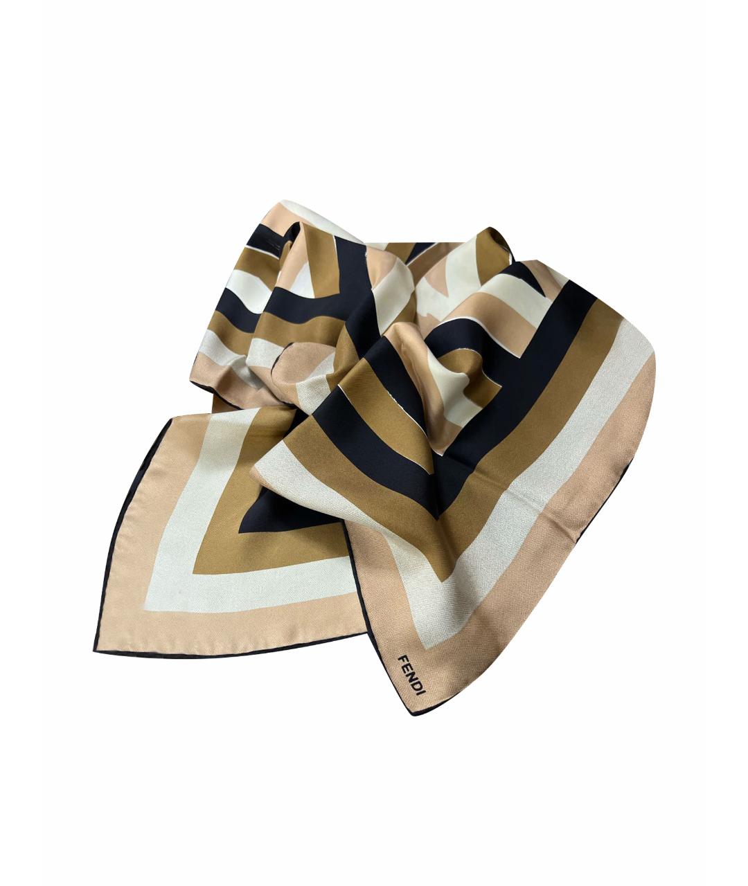 FENDI Коричневый шелковый платок, фото 1