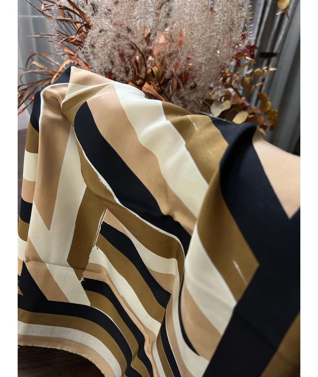 FENDI Коричневый шелковый платок, фото 3