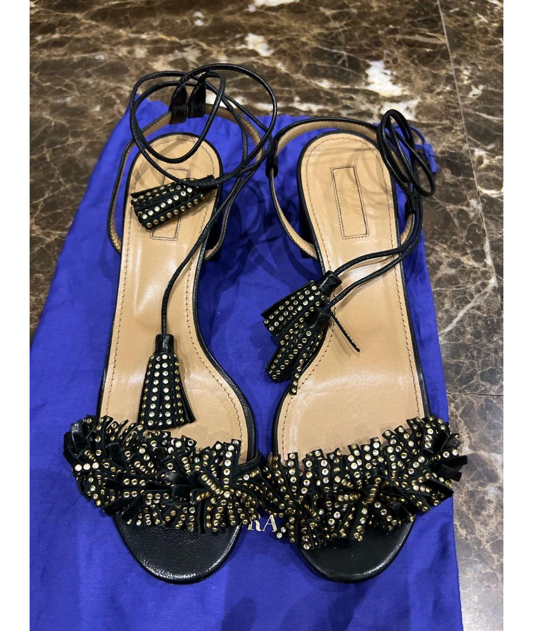 AQUAZZURA Черные кожаные босоножки, фото 2