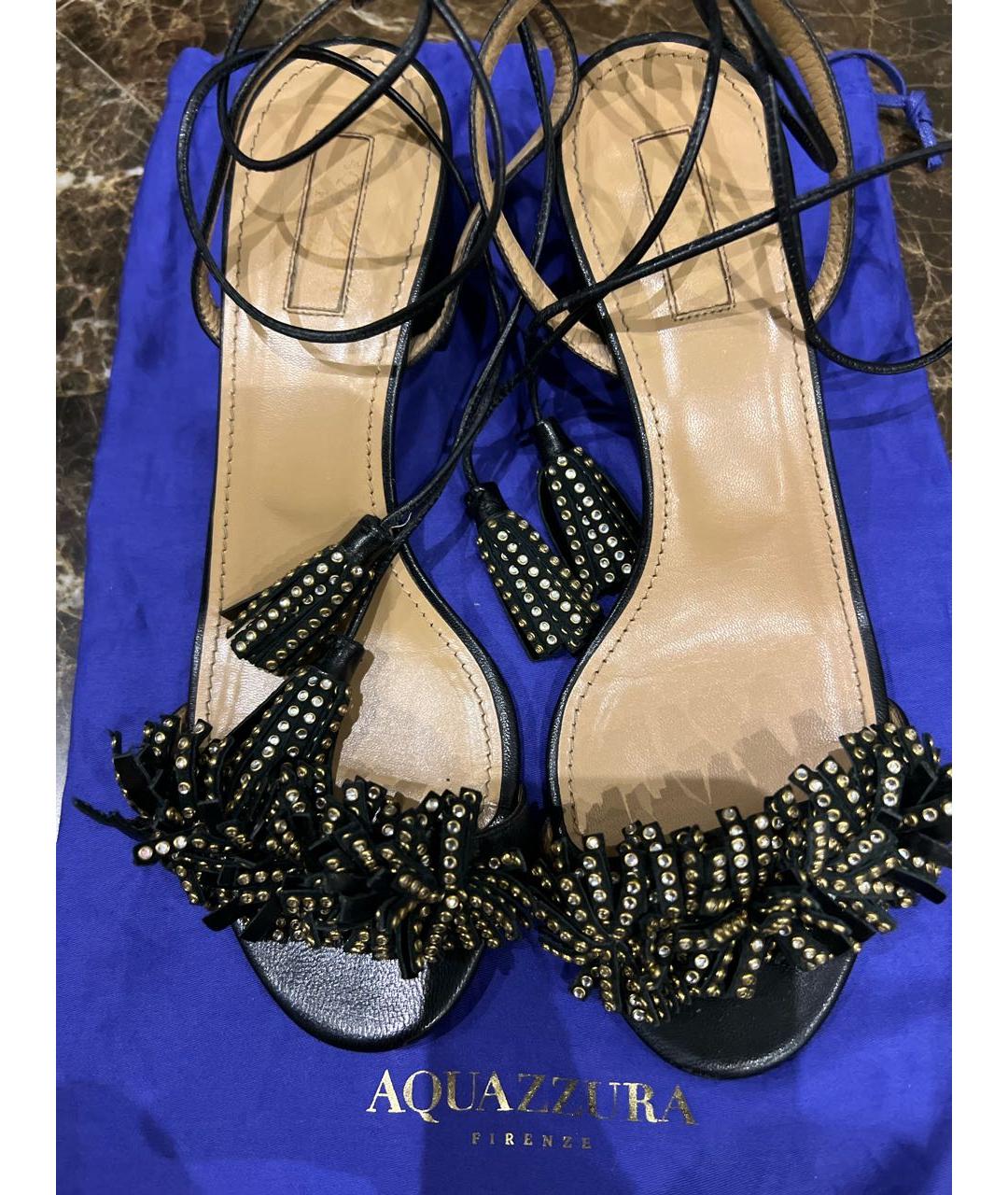 AQUAZZURA Черные кожаные босоножки, фото 5