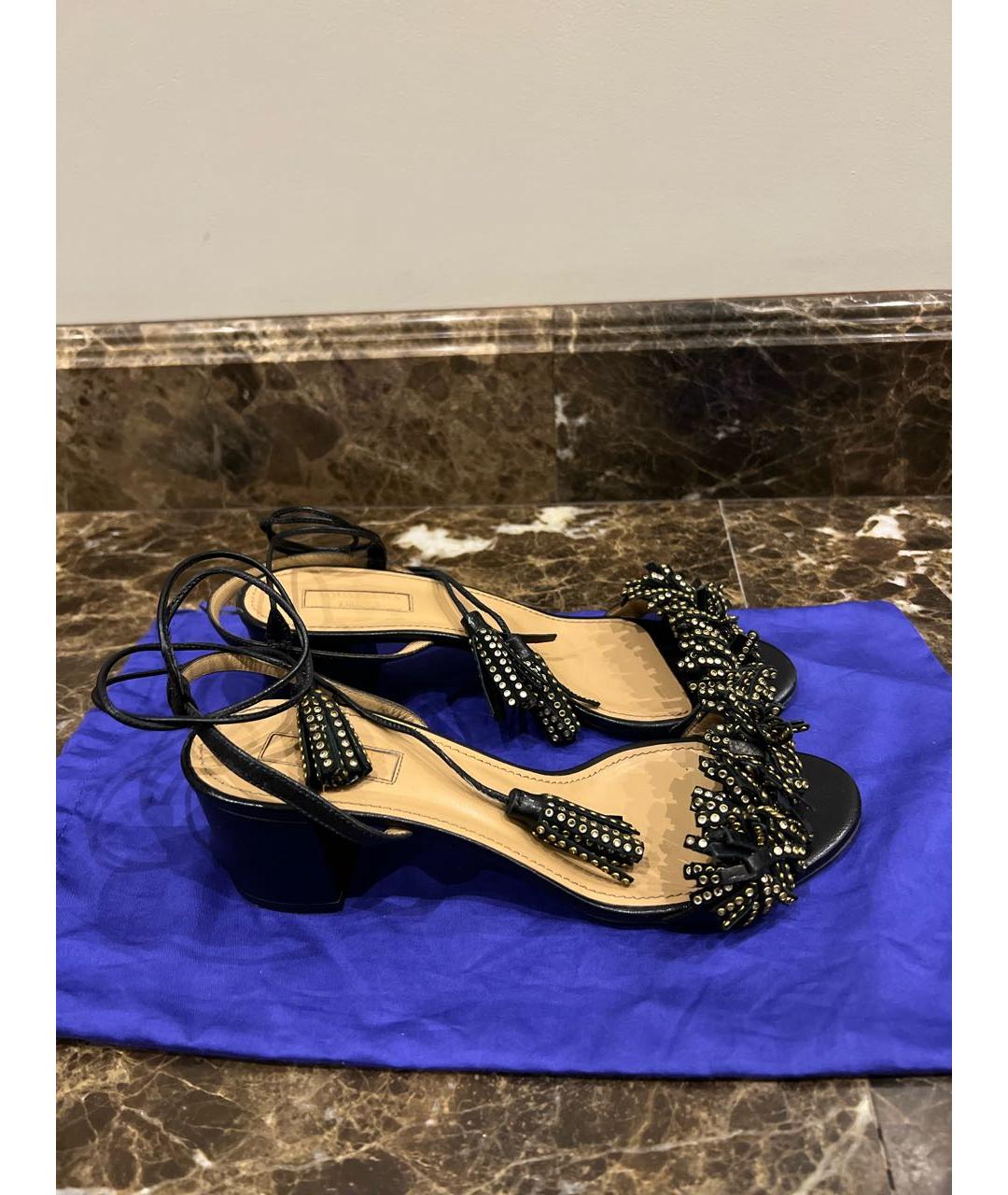 AQUAZZURA Черные кожаные босоножки, фото 6