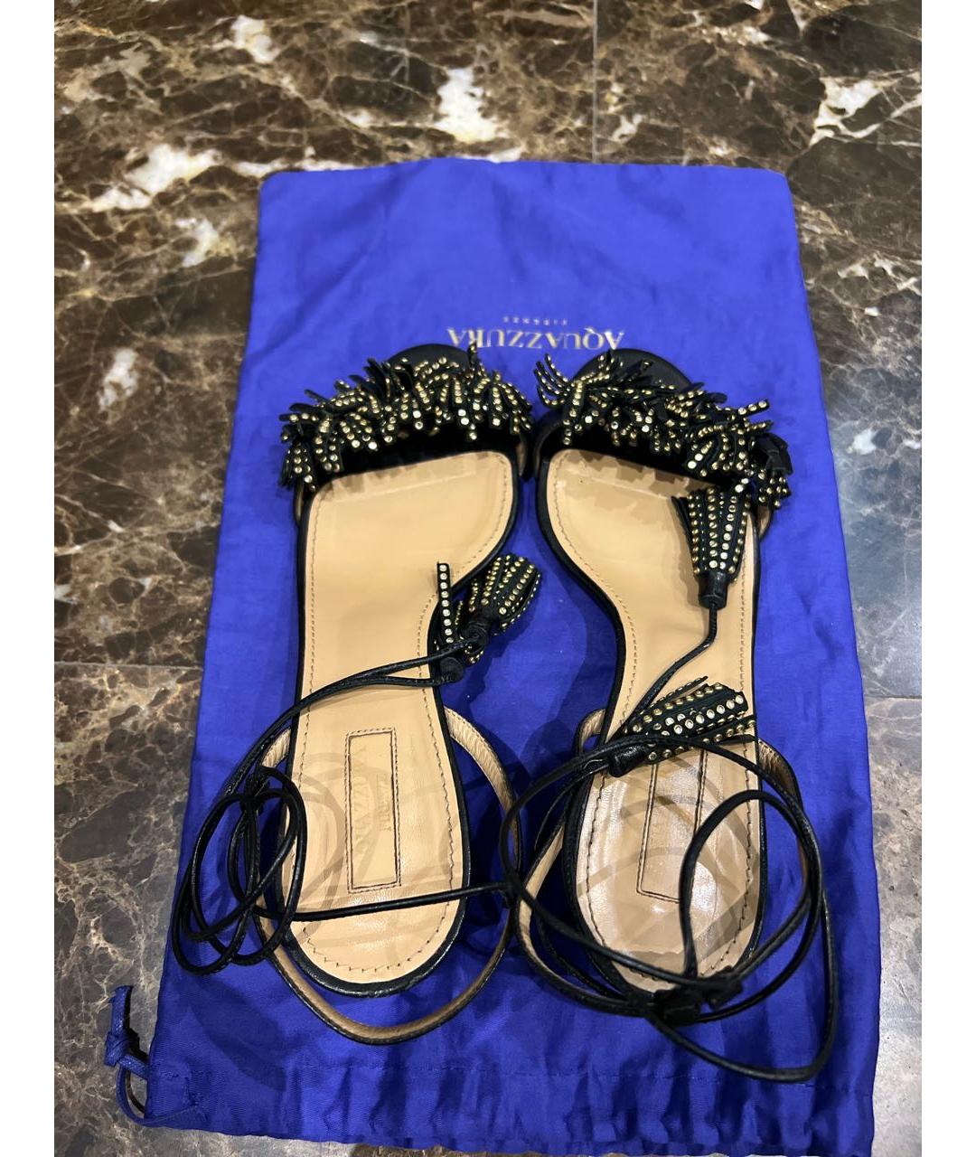 AQUAZZURA Черные кожаные босоножки, фото 3