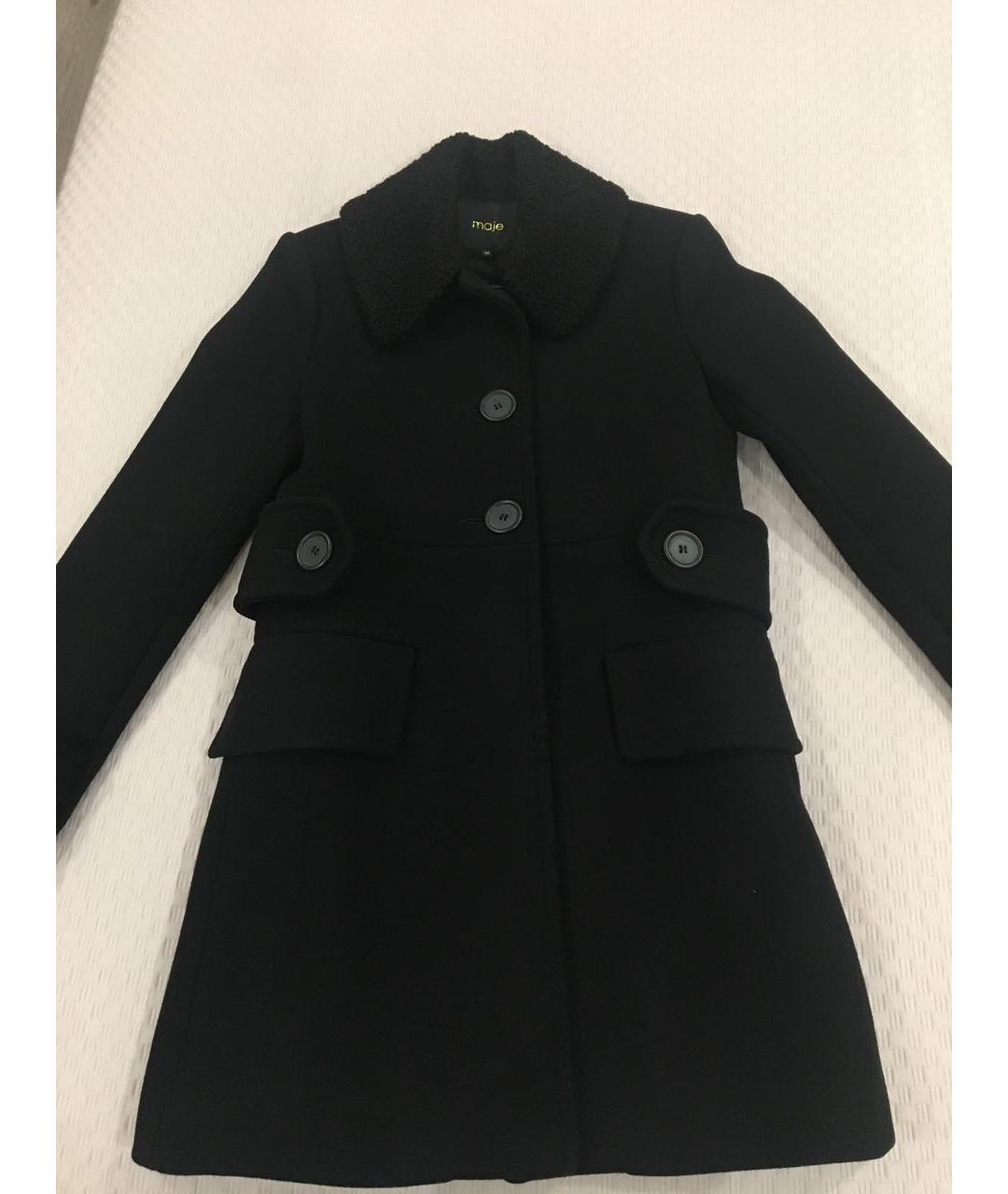 MAJE Черное шерстяное пальто, фото 9