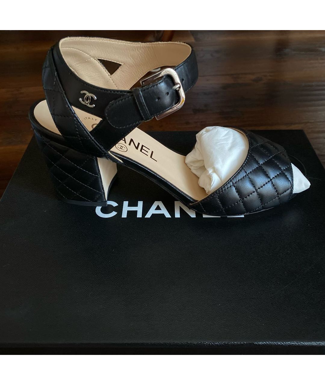 CHANEL PRE-OWNED Черные кожаные босоножки, фото 7