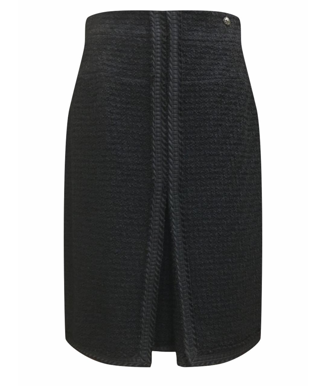 CHANEL PRE-OWNED Черная шерстяная юбка миди, фото 1