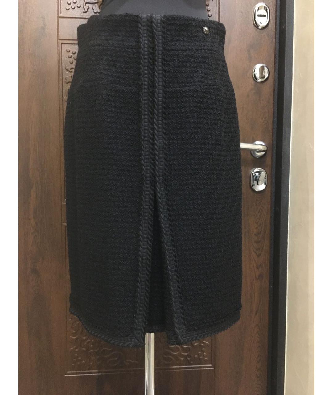 CHANEL PRE-OWNED Черная шерстяная юбка миди, фото 8