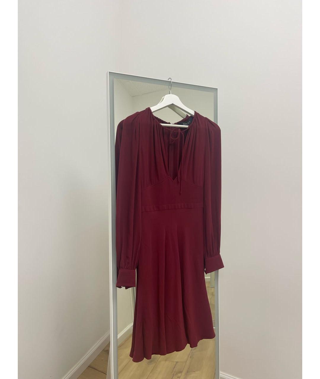 GUCCI Бордовое шелковое повседневное платье, фото 8
