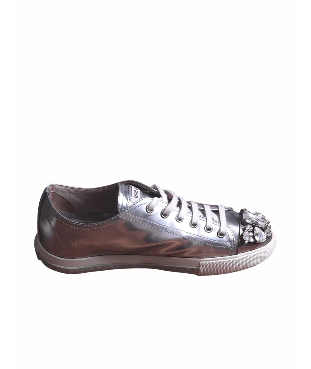 MIU MIU Серебряные кроссовки из искусственной кожи, фото 1