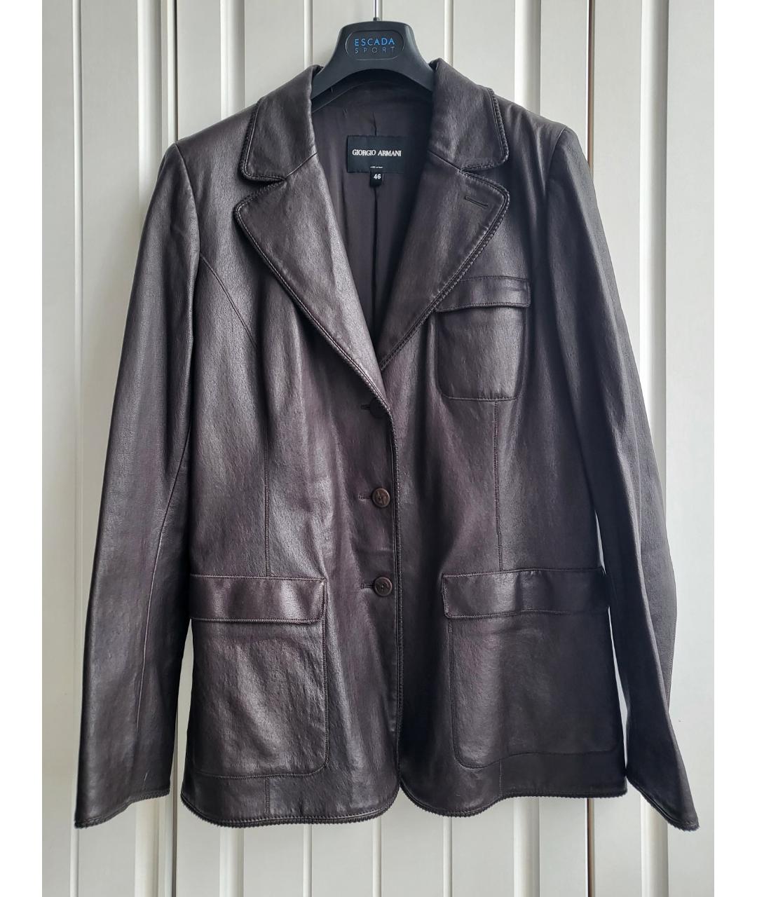 GIORGIO ARMANI Коричневый кожаный жакет/пиджак, фото 9