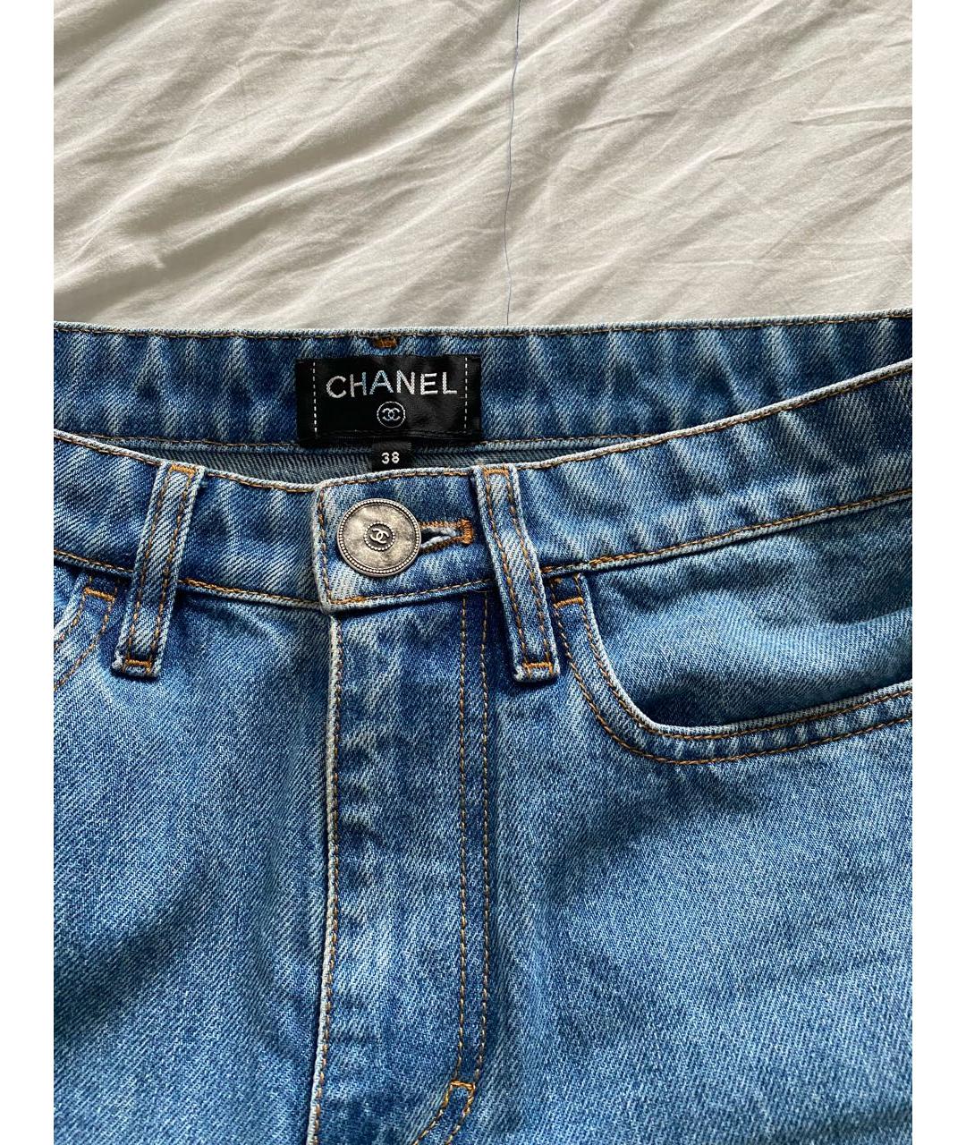 CHANEL PRE-OWNED Голубые хлопковые прямые джинсы, фото 4