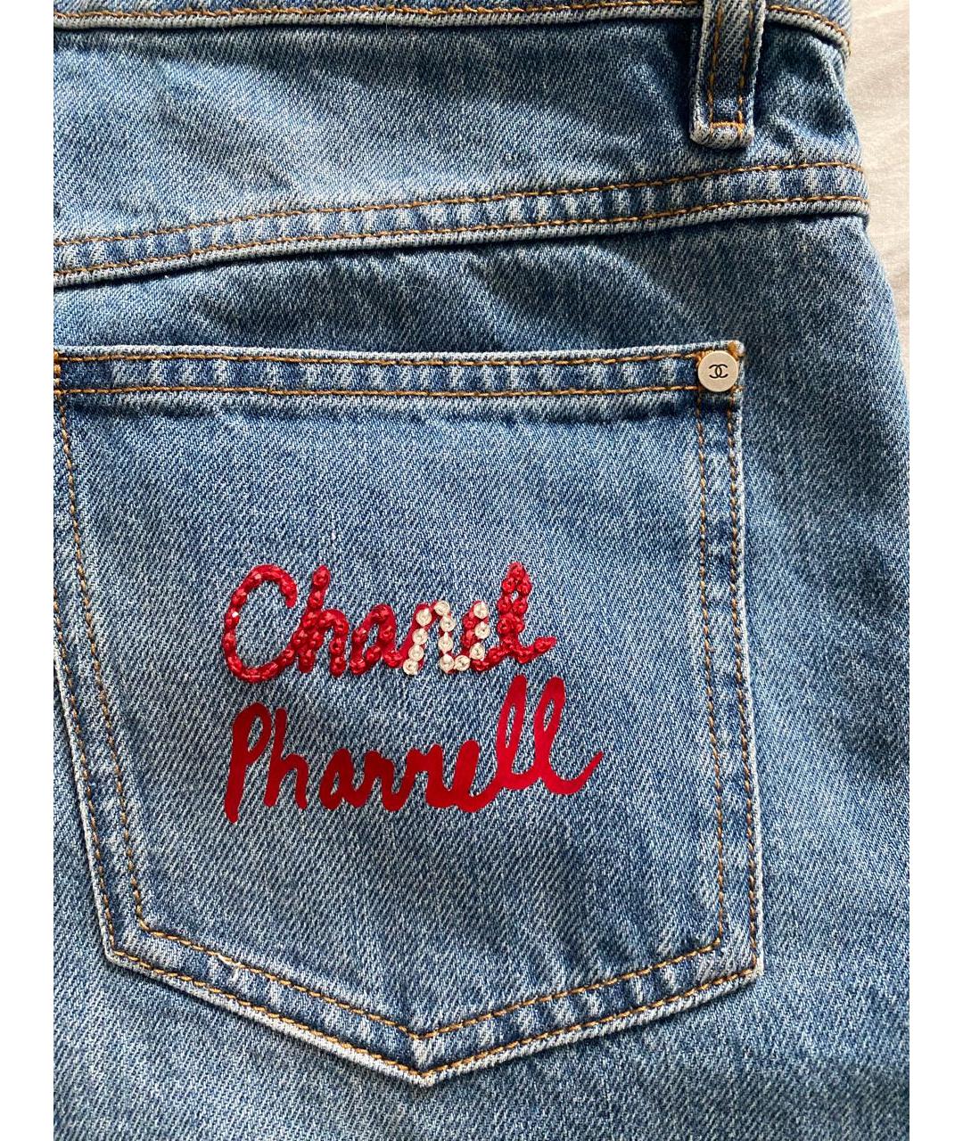 CHANEL PRE-OWNED Голубые хлопковые прямые джинсы, фото 2