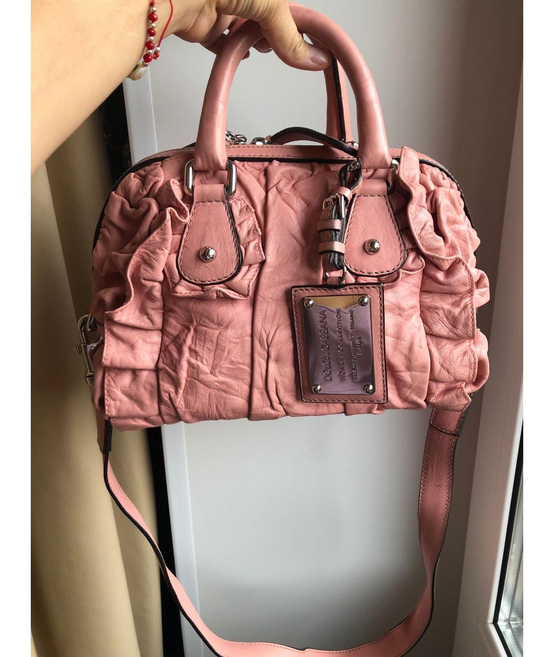 DOLCE&GABBANA Розовая кожаная сумка с короткими ручками, фото 9