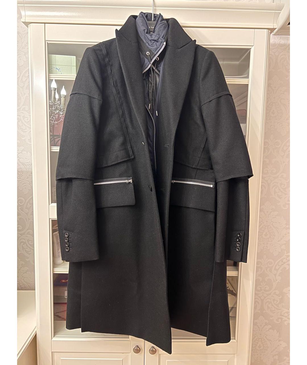 SACAI Черное шерстяное пальто, фото 3