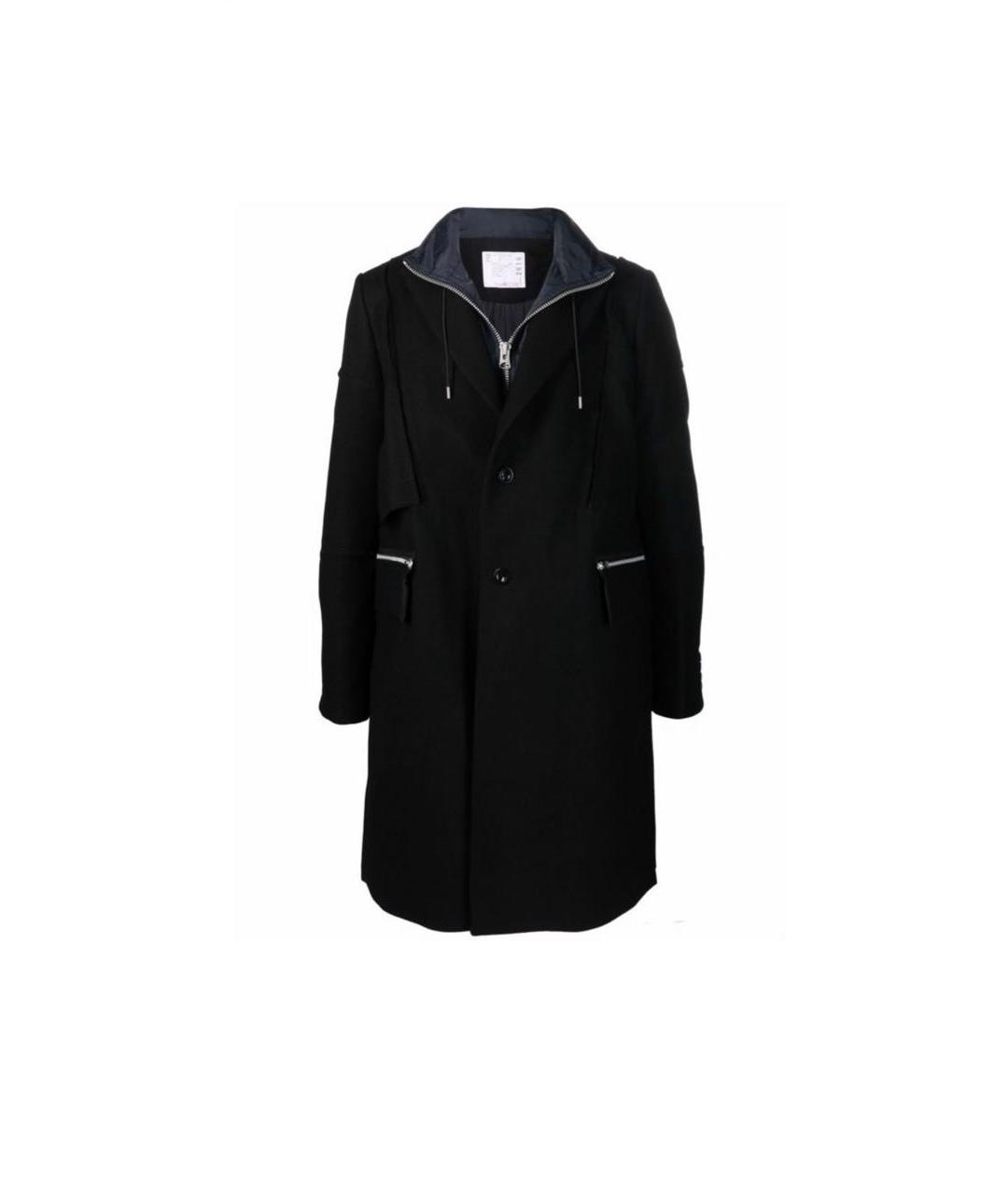 SACAI Черное шерстяное пальто, фото 1