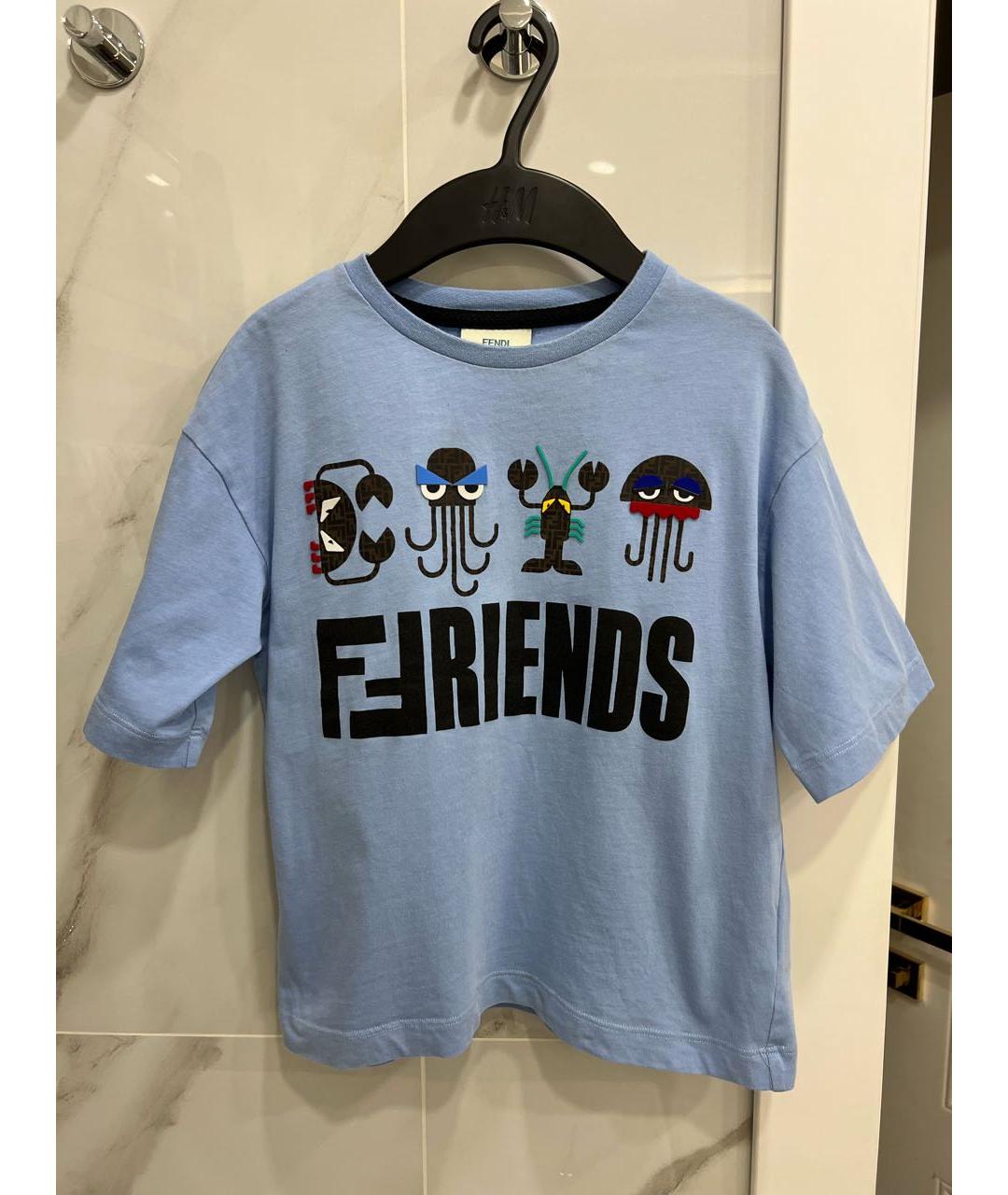 FENDI KIDS Голубая хлопковая детская футболка, фото 5