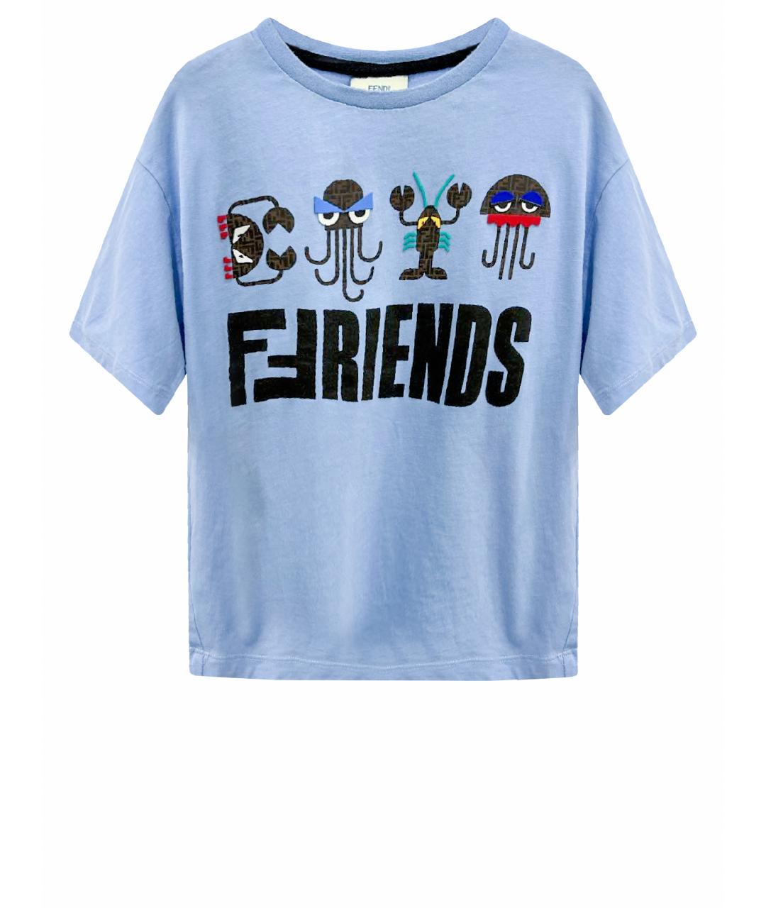 FENDI KIDS Голубая хлопковая детская футболка, фото 1
