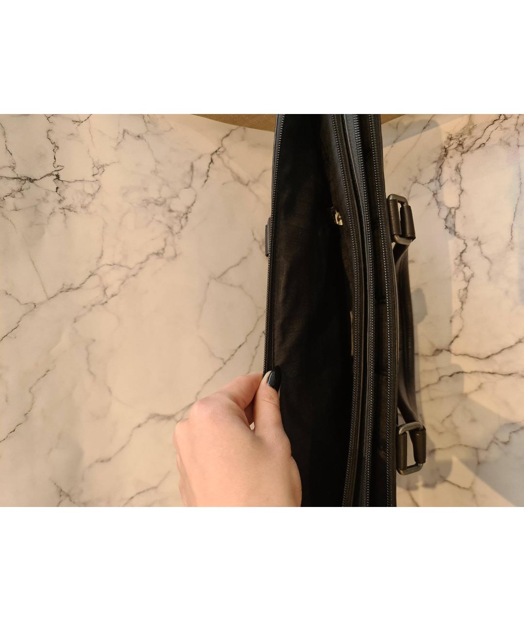 TUMI Черный кожаный портфель, фото 2