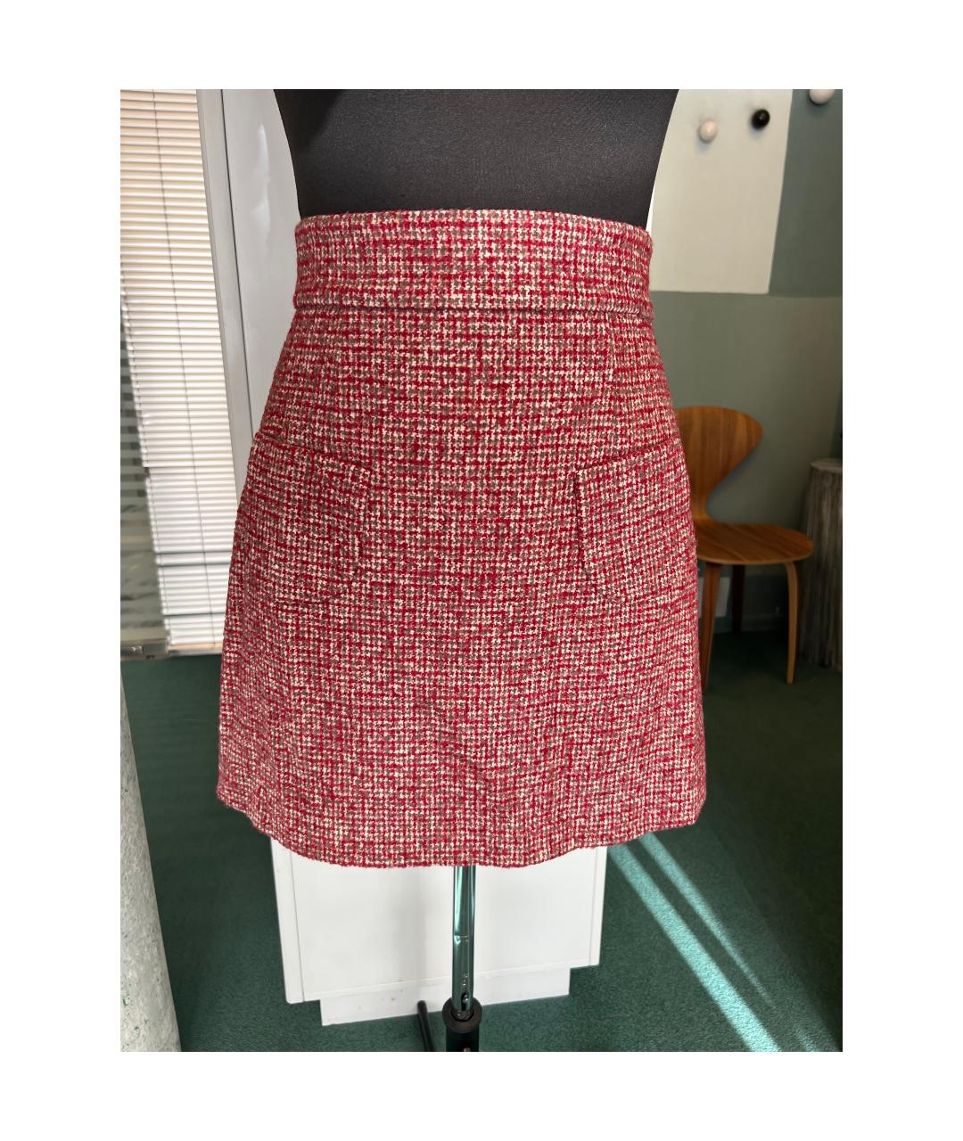 MIU MIU Красная твидовая юбка мини, фото 5