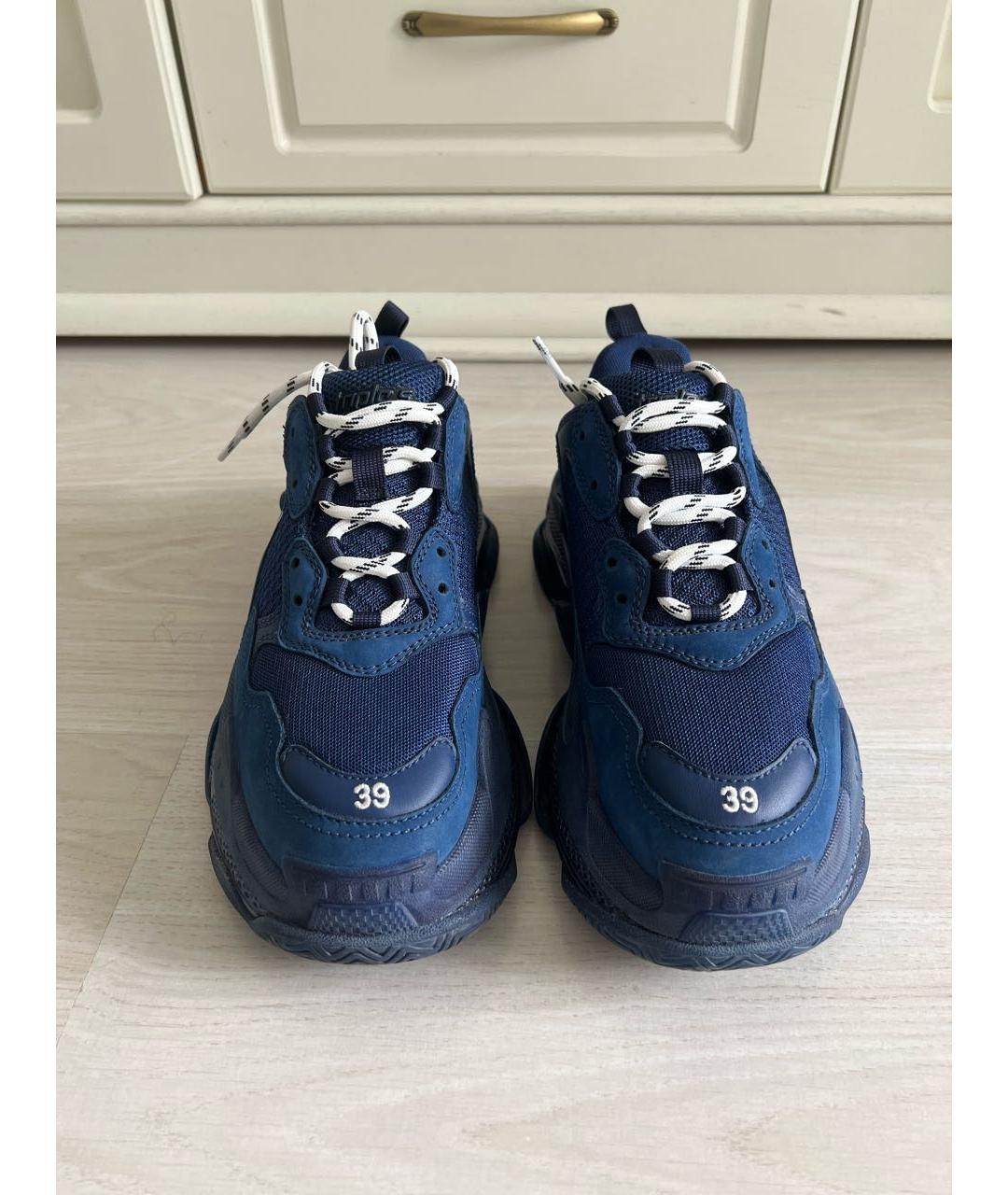 BALENCIAGA Синие кожаные кроссовки, фото 2