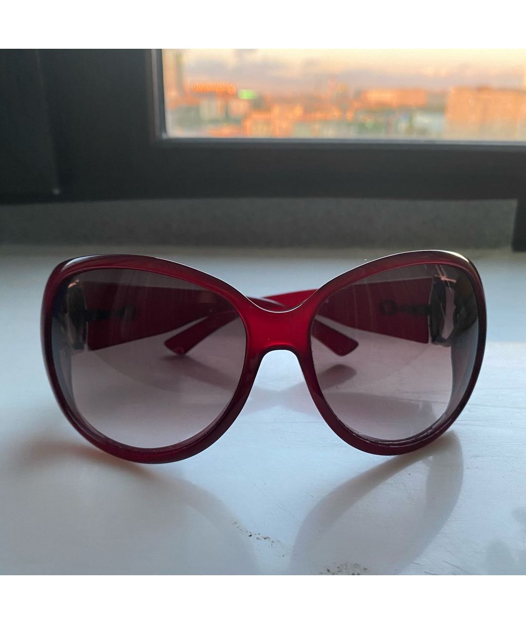 GUCCI Бордовые пластиковые солнцезащитные очки, фото 6