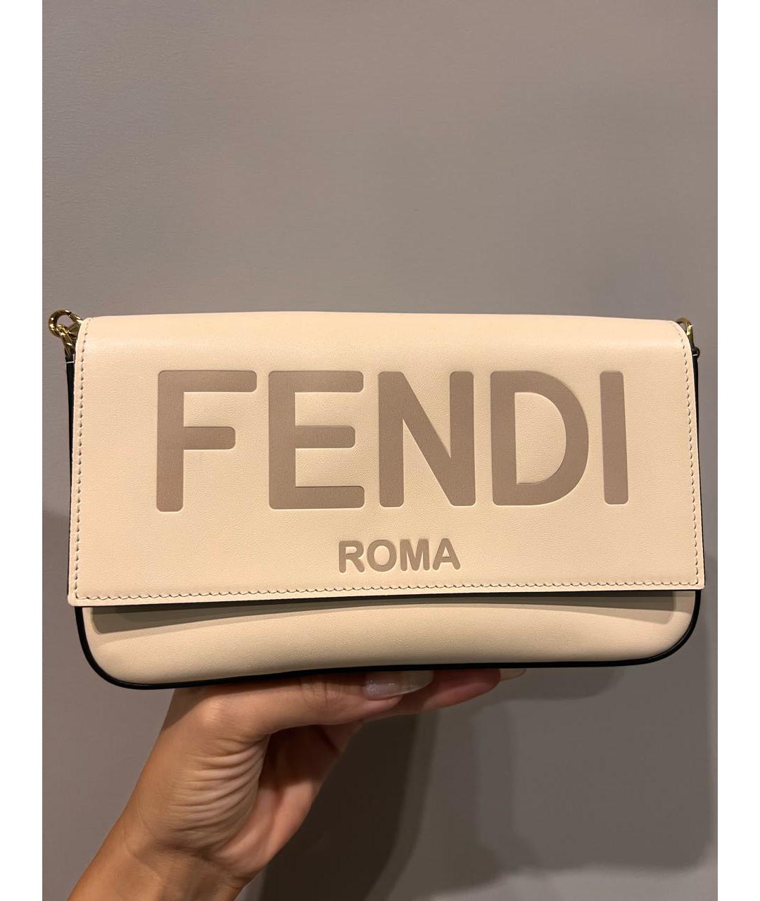 FENDI Бежевая кожаная сумка через плечо, фото 5